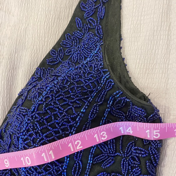PRIMAVERA COUTURE Backless gown black with royal blue beads sz 4 evening gown - Picture 8 of 16